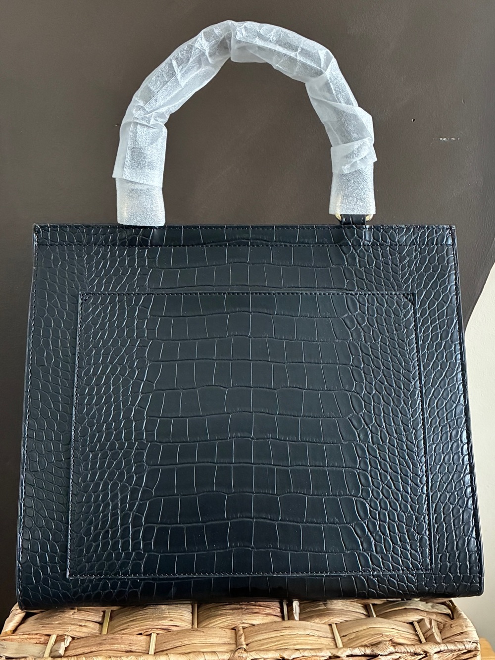 NWT Modern Picnic Large Luncher Black Croc Vegan Leather Lunch Bag - Picture 4 of 14